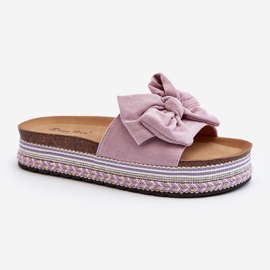 Tongs à plateforme avec nœud pour femme, violet Evatria 1