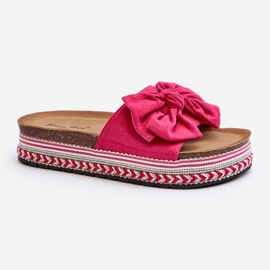 Tongs Pour Femmes Sur Une Plateforme Avec Un Noeud Fuchsia Evatria rose 1