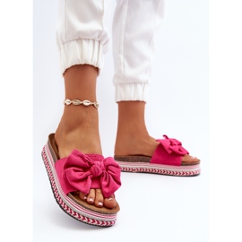 Tongs Pour Femmes Sur Une Plateforme Avec Un Noeud Fuchsia Evatria rose 2
