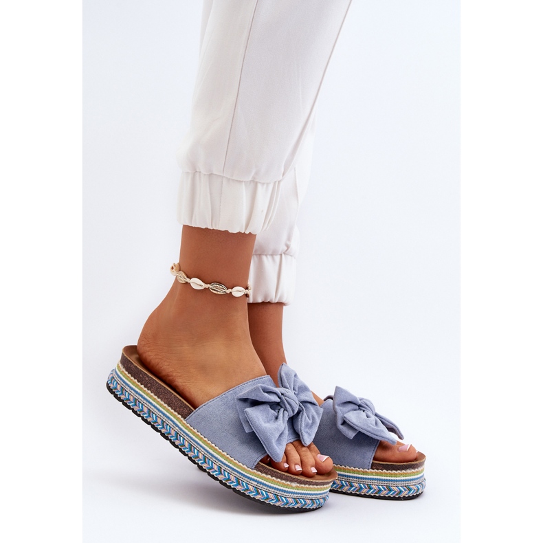 Tongs à plateforme avec nœud pour femme, bleu Evatria 2