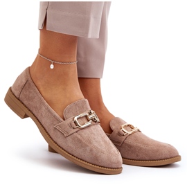 Mocassins Femme en Daim à Talon Plat, Misal Beige Foncé 10