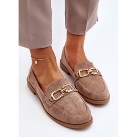 Mocassins Femme en Daim à Talon Plat, Misal Beige Foncé 5