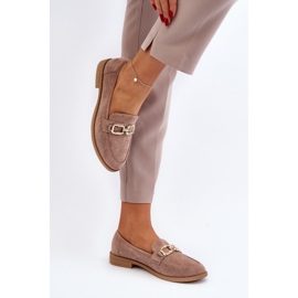 Mocassins Femme en Daim à Talon Plat, Misal Beige Foncé 6