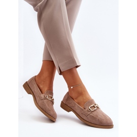 Mocassins Femme en Daim à Talon Plat, Misal Beige Foncé 9