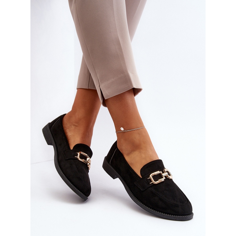 Mocassins plats en daim pour femmes, Misal noir 1