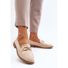 Mocassins Femme en Daim à Talon Plat, Beige Misal 4