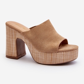 Chaussons à talons hauts pour femmes, marron, Siobhan beige 1