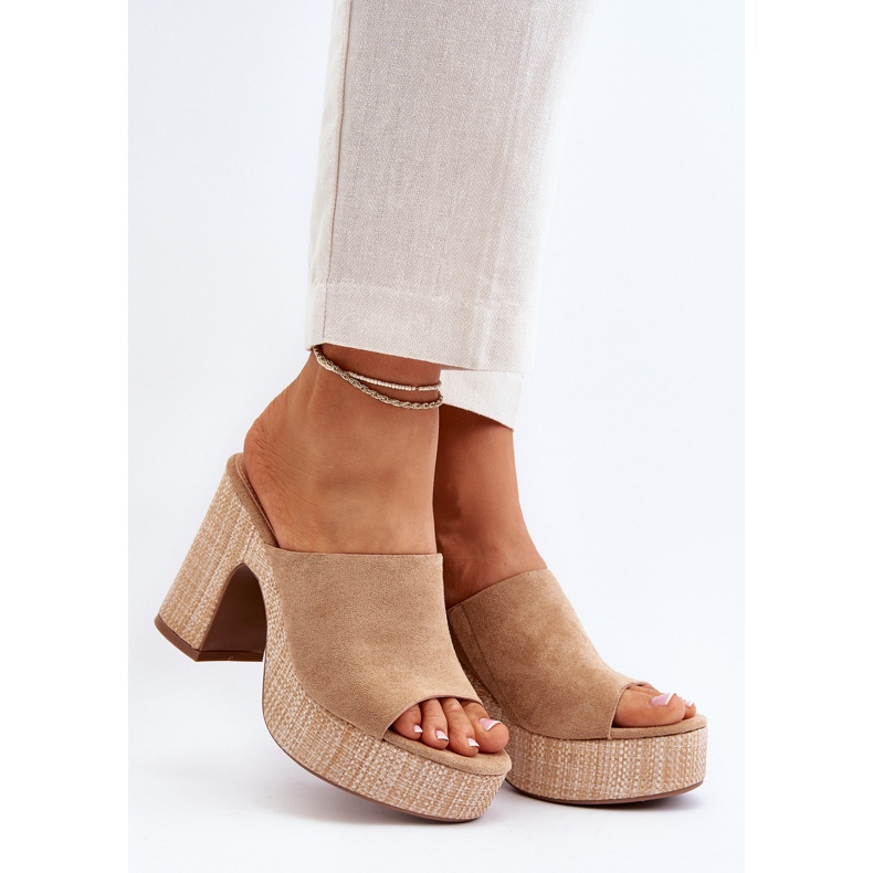 Chaussons à talons hauts pour femmes, marron, Siobhan beige 2