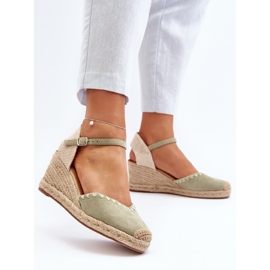 Sandales compensées espadrilles en daim avec tressage, vert Raylin 3