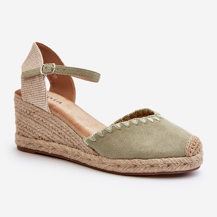 Sandales compensées espadrilles en daim avec tressage, vert Raylin 1