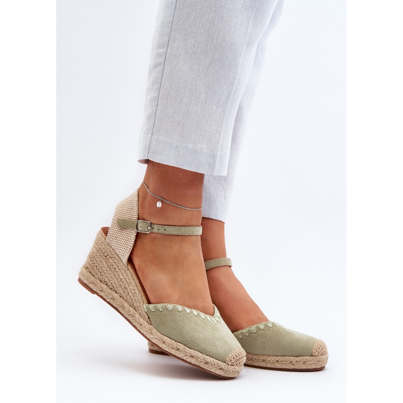 Sandales compensées espadrilles en daim avec tressage, vert Raylin 2