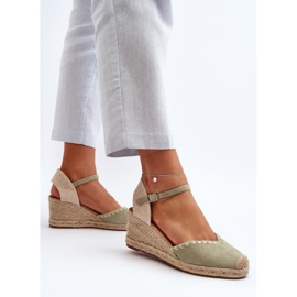 Sandales compensées espadrilles en daim avec tressage, vert Raylin 5