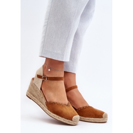 Sandales compensées espadrilles en daim avec tresse Raylin camel brun 2