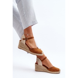 Sandales compensées espadrilles en daim avec tresse Raylin camel brun 6