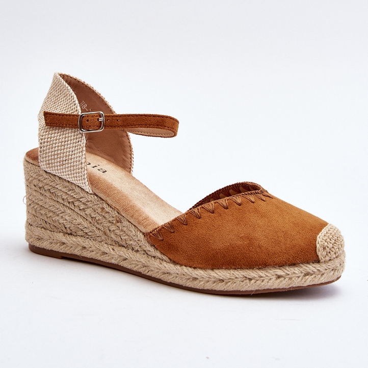 Sandales compensées espadrilles en daim avec tresse Raylin camel brun 1