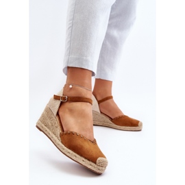 Sandales compensées espadrilles en daim avec tresse Raylin camel brun 3