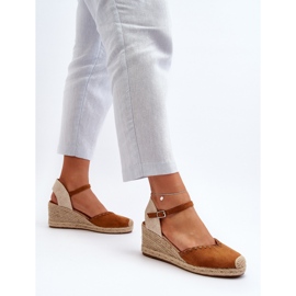 Sandales compensées espadrilles en daim avec tresse Raylin camel brun 4