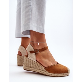 Sandales compensées espadrilles en daim avec tresse Raylin camel brun 5