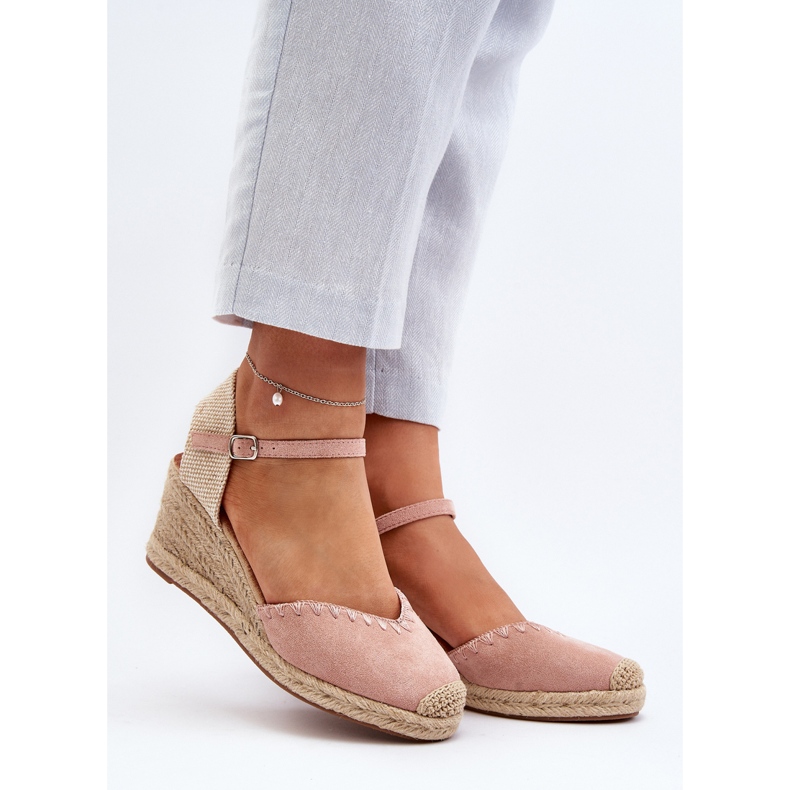 Espadrilles Compensées En Daim Avec Tresse Rose Raylin 2