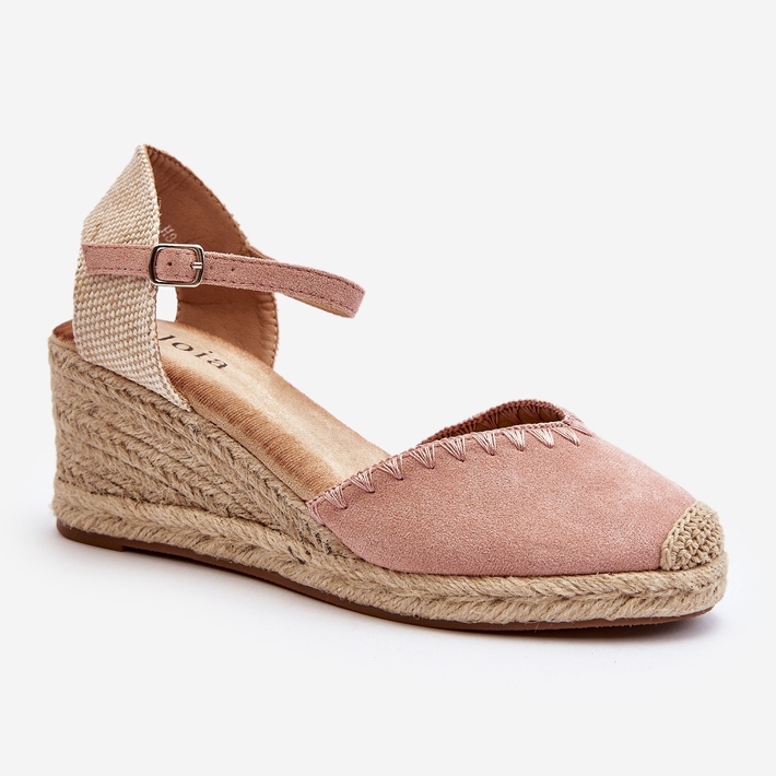 Espadrilles Compensées En Daim Avec Tresse Rose Raylin 1