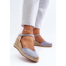 Sandales compensées espadrilles en daim Raylin bleues avec tressage 3