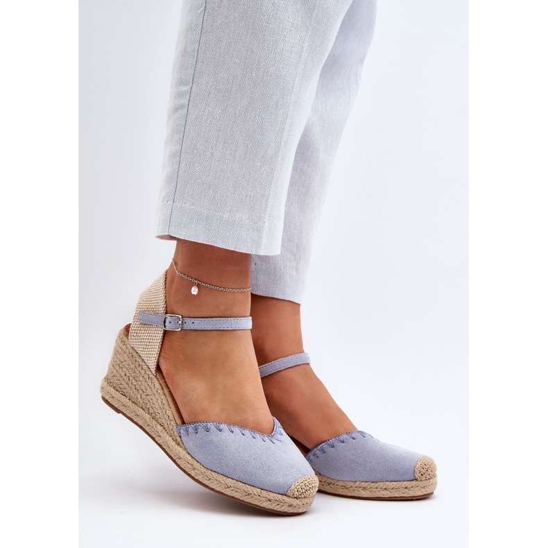 Sandales compensées espadrilles en daim Raylin bleues avec tressage 2