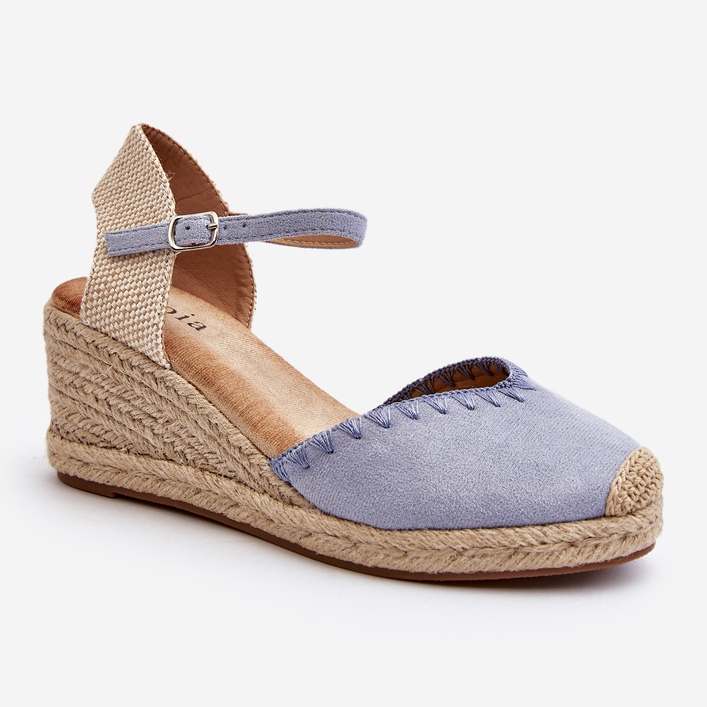 Sandales compensées espadrilles en daim Raylin bleues avec tressage 1