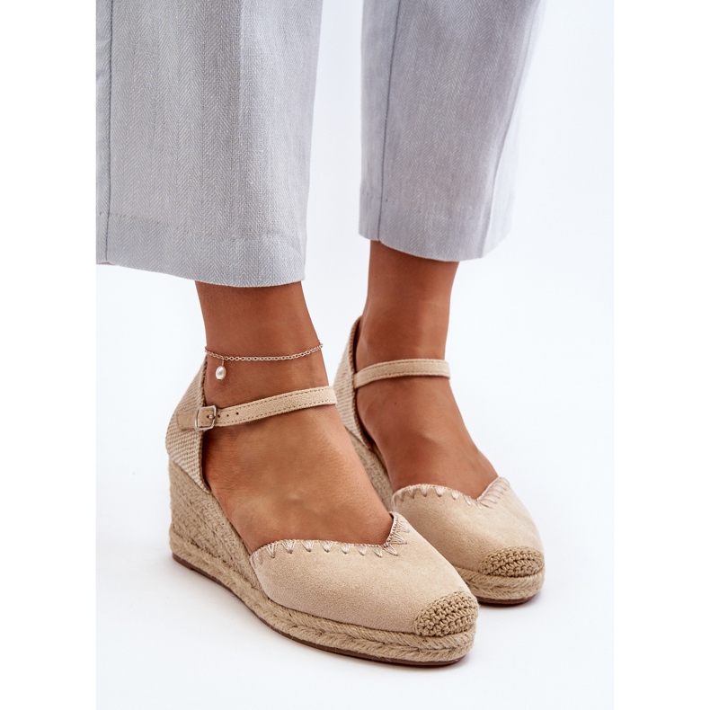 Sandales Compensées Espadrilles En Daim Avec Tresse Beige Raylin 1