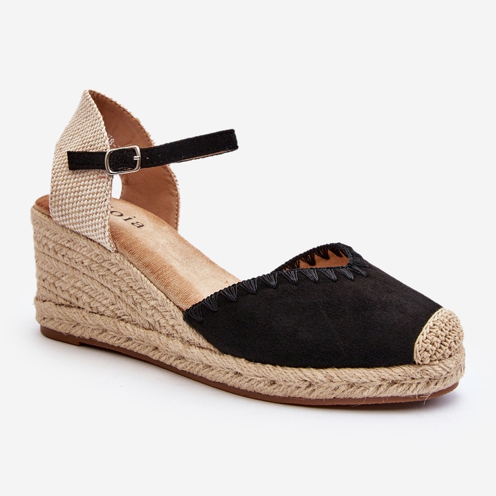 Sandales compensées espadrilles en daim avec tresse, noir Raylin 1