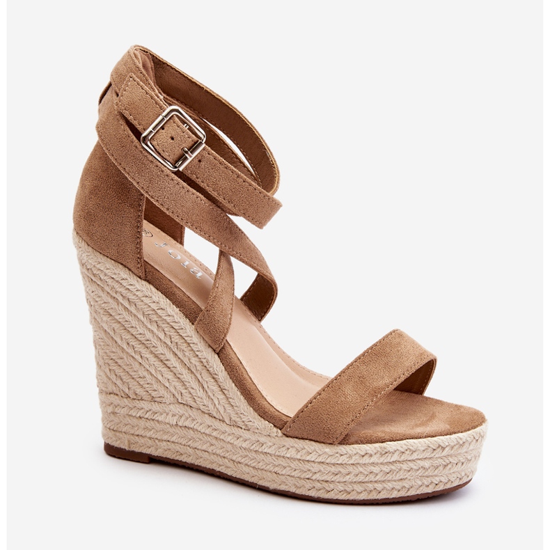 Sandales compensées avec galon, Marron Salthe beige 2 Sandales compensées avec galon, Marron Salthe beige 2