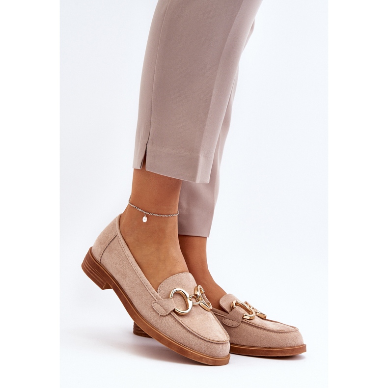 Vinceza Mocassins Pour Femmes En Daim Avec Décoration Beige Echonesa 2