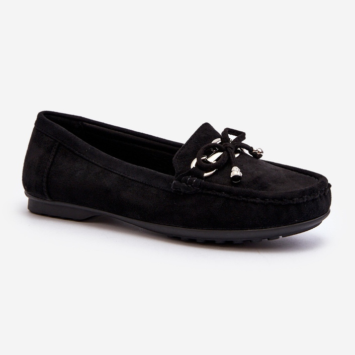Mocassins femme en daim avec décoration, Daphikaia Noir 1