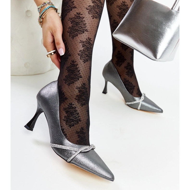 Talons hauts graphite avec décoration Zdenka argent 1