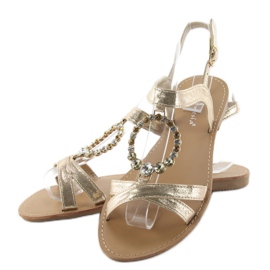 Sandales avec pierres décoratives LC-132 or d'or 2 Sandales avec pierres décoratives LC-132 or d'or 2