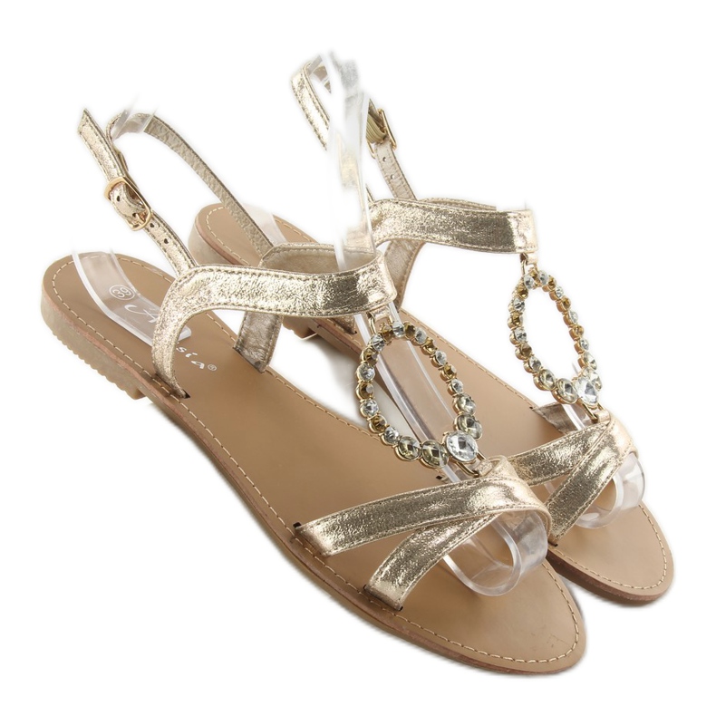 Sandales avec pierres décoratives LC-132 or d'or 1 Sandales avec pierres décoratives LC-132 or d'or 1