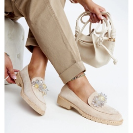 Mocassins en daim beige clair avec cristaux Zemzem 1