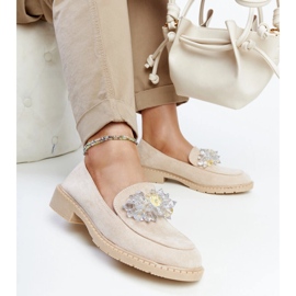 Mocassins en daim beige clair avec cristaux Zemzem 2