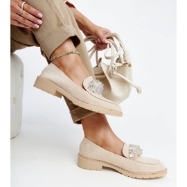 Mocassins en daim beige clair avec cristaux Zemzem 3