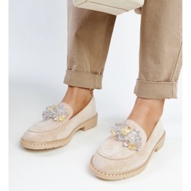 Mocassins en daim beige clair avec cristaux Zemzem 4