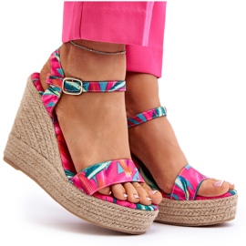 Sandales compensées tressées fuchsia à motifs Anihazra rose 11