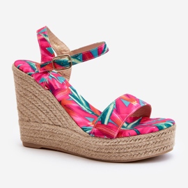 Sandales compensées tressées fuchsia à motifs Anihazra rose 3