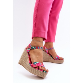 Sandales compensées tressées fuchsia à motifs Anihazra rose 6