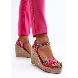 Sandales compensées tressées fuchsia à motifs Anihazra rose 8