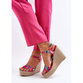 Sandales compensées tressées fuchsia à motifs Anihazra rose 9