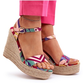Sandales compensées à motifs en tressé multicolore Anihazra 12