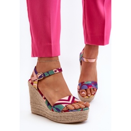 Sandales compensées à motifs en tressé multicolore Anihazra 8