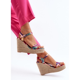 Sandales compensées à motifs en tressé multicolore Anihazra 1
