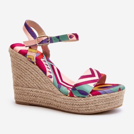 Sandales compensées à motifs en tressé multicolore Anihazra 4