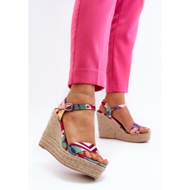 Sandales compensées à motifs en tressé multicolore Anihazra 7
