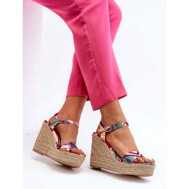 Sandales compensées à motifs en tressé multicolore Anihazra 2